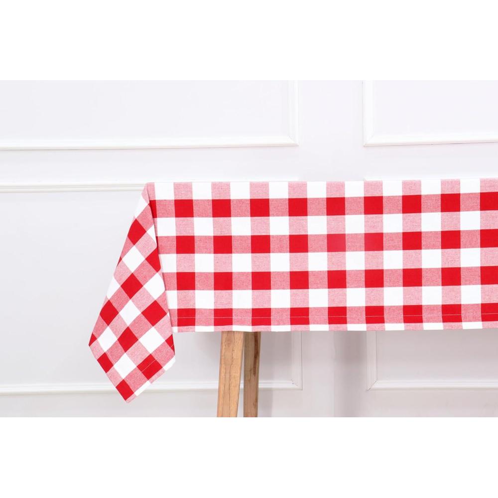 imagePurpleEssences 4th of July Buffalo Plaid Tablecloth Water Resistant Wipeable Washable Checkered Table Cloth for Outdoor Picnic Dining 52 x 52 Inch Labor Day Red Blue and WhiteBuffalo Plaid RedWhite