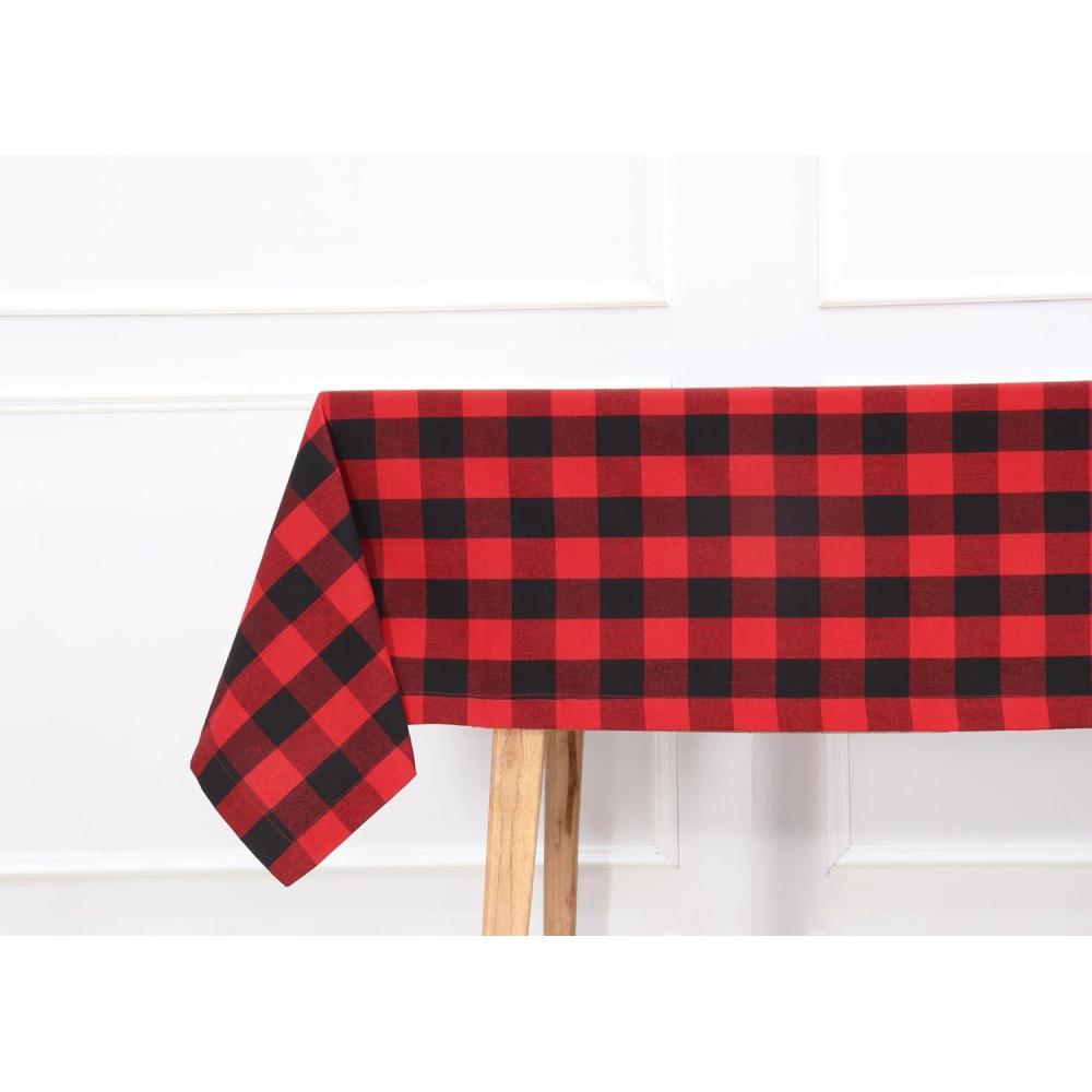imagePurpleEssences 4th of July Buffalo Plaid Tablecloth Water Resistant Wipeable Washable Checkered Table Cloth for Outdoor Picnic Dining 52 x 52 Inch Labor Day Red Blue and WhiteBuffalo Plaid RedBlack