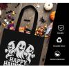 PurpleEssences Halloween Horror Tote Bag 14×16 Inch Reusable Cotton Canvas Bag with Inner Pouch, Spooky Gifts for Kids Adults(Happy Haunting)