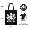 PurpleEssences Halloween Horror Tote Bag 14×16 Inch Reusable Cotton Canvas Bag with Inner Pouch, Spooky Gifts for Kids Adults(Happy Haunting)