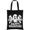 PurpleEssences Halloween Horror Tote Bag 14×16 Inch Reusable Cotton Canvas Bag with Inner Pouch, Spooky Gifts for Kids Adults(Happy Haunting)