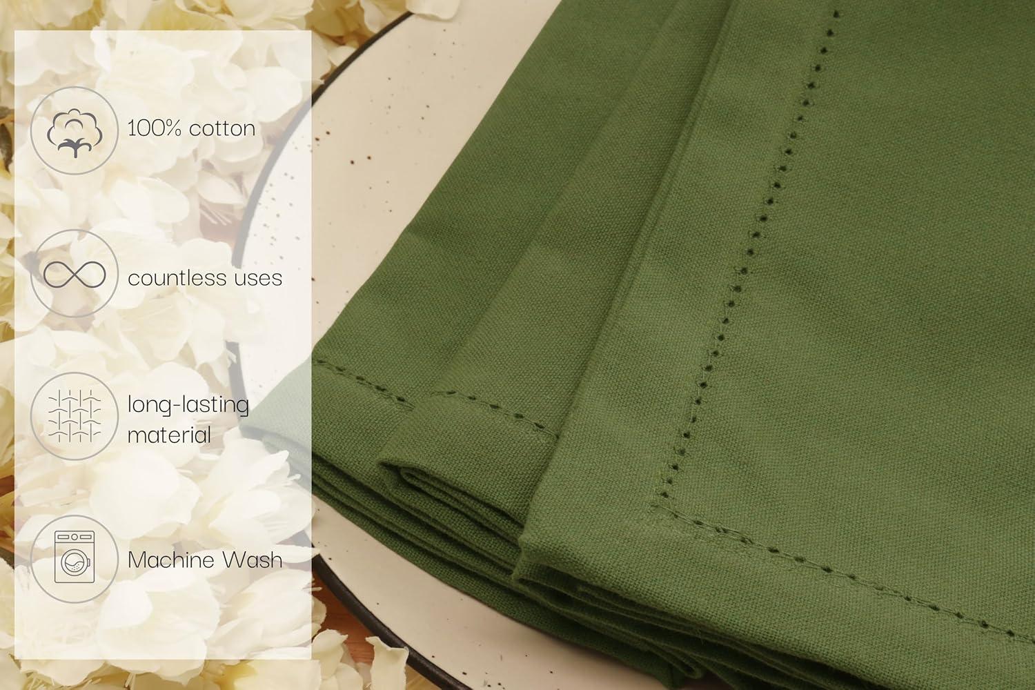 imagePurpleEssences Cloth Napkins 18 x 18 Inch Set of 12 Solid Napkins and Hemstitch Napkins Sage Green