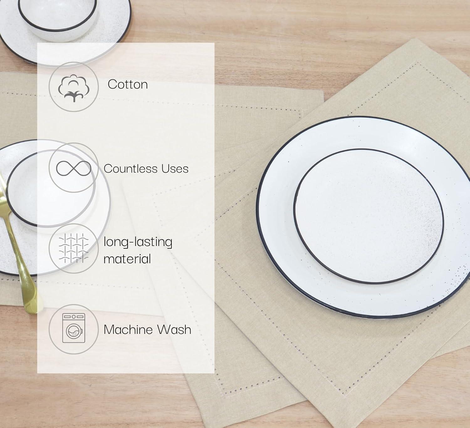 imagePurpleEssences Solid Hemstitch Placemat 4 PCS of Stain Resistant Spill Proof Place Mats Washable Placemats Set of 413x19 Inch  Fall Thanksgiving  WhiteRoyal Linen