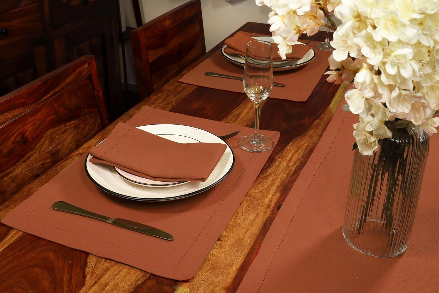 imagePurpleEssences Solid Hemstitch Placemat 4 PCS of Stain Resistant Spill Proof Place Mats Washable Placemats Set of 413x19 Inch  Fall Thanksgiving  WhiteRust