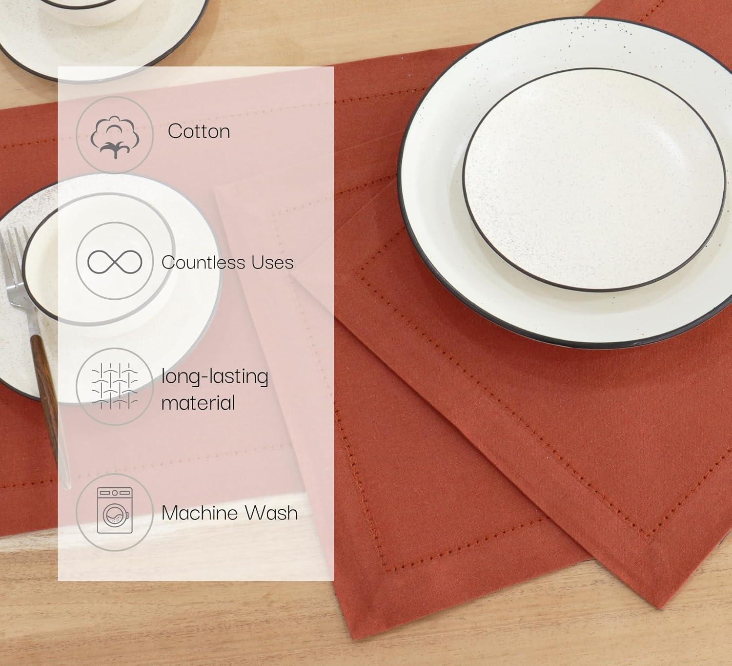 imagePurpleEssences Solid Hemstitch Placemat 4 PCS of Stain Resistant Spill Proof Place Mats Washable Placemats Set of 413x19 Inch  Fall Thanksgiving  WhiteRust