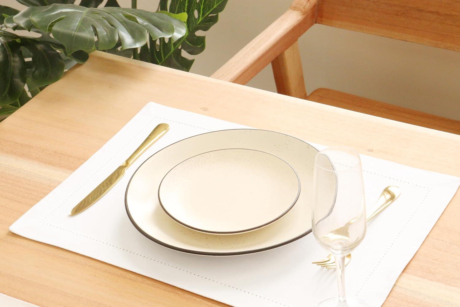 imagePurpleEssences Solid Hemstitch Placemat 4 PCS of Stain Resistant Spill Proof Place Mats Washable Placemats Set of 413x19 Inch  Fall Thanksgiving  WhiteWhite