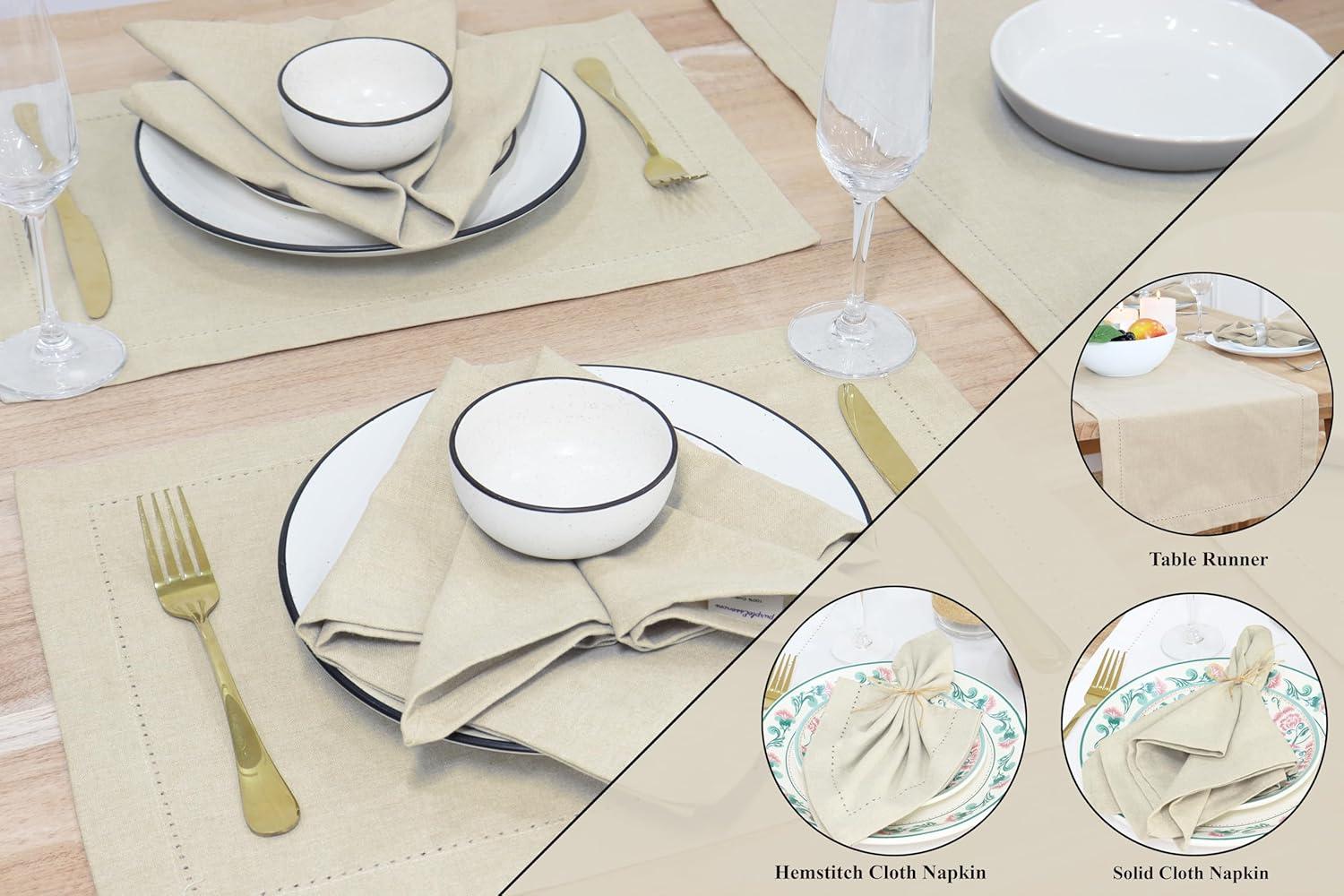 imagePurpleEssences Solid Hemstitch Placemat 4 PCS of Stain Resistant Spill Proof Place Mats Washable Placemats Set of 413x19 Inch  Fall Thanksgiving  WhiteRoyal Linen