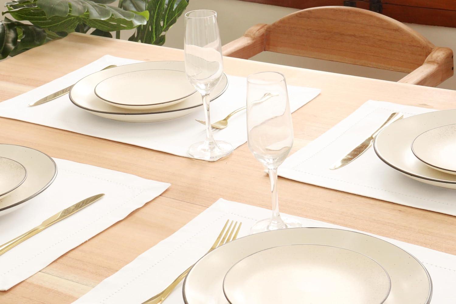 imagePurpleEssences Solid Hemstitch Placemat 4 PCS of Stain Resistant Spill Proof Place Mats Washable Placemats Set of 413x19 Inch  Fall Thanksgiving  WhiteWhite