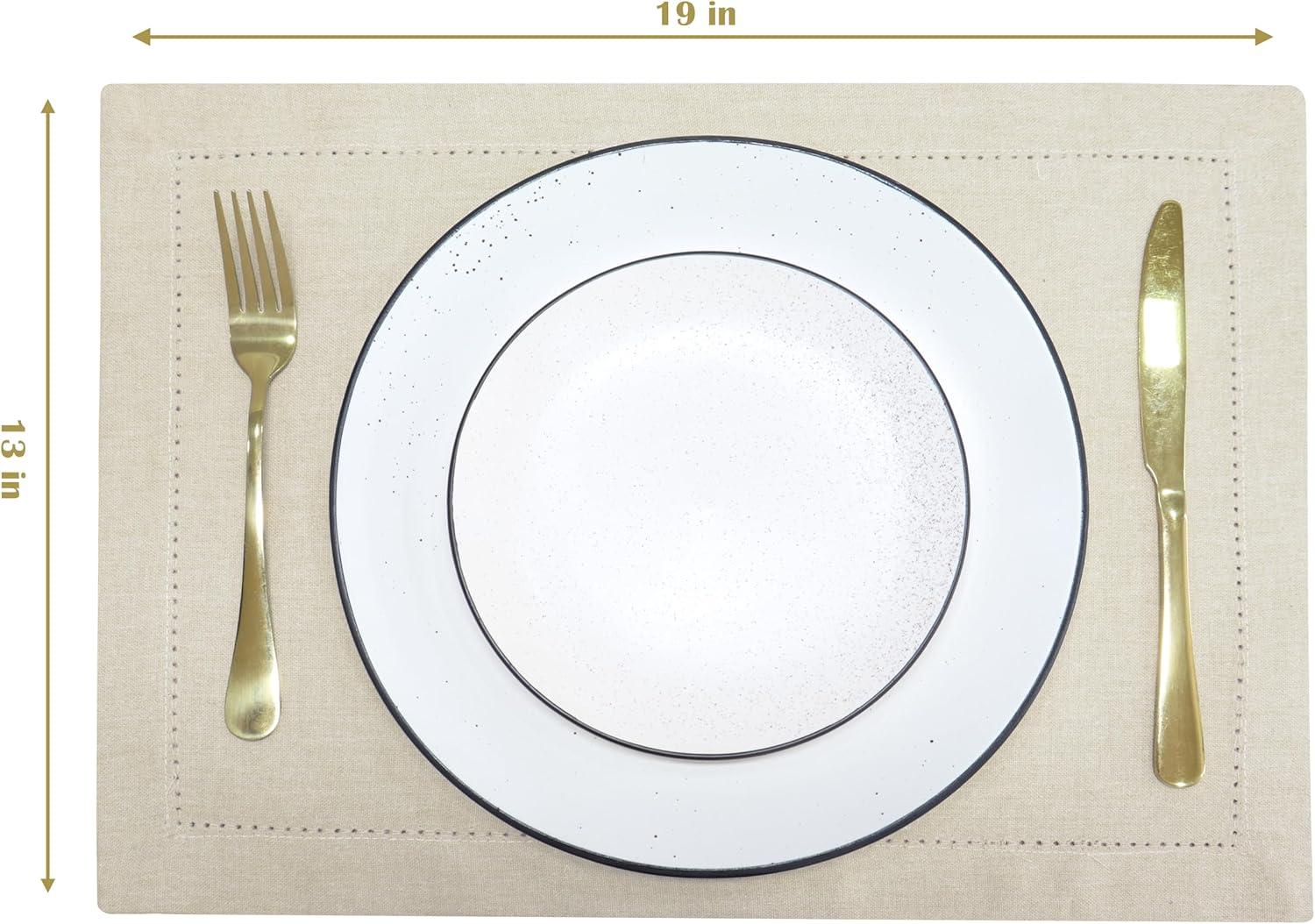 imagePurpleEssences Solid Hemstitch Placemat 4 PCS of Stain Resistant Spill Proof Place Mats Washable Placemats Set of 413x19 Inch  Fall Thanksgiving  WhiteRoyal Linen