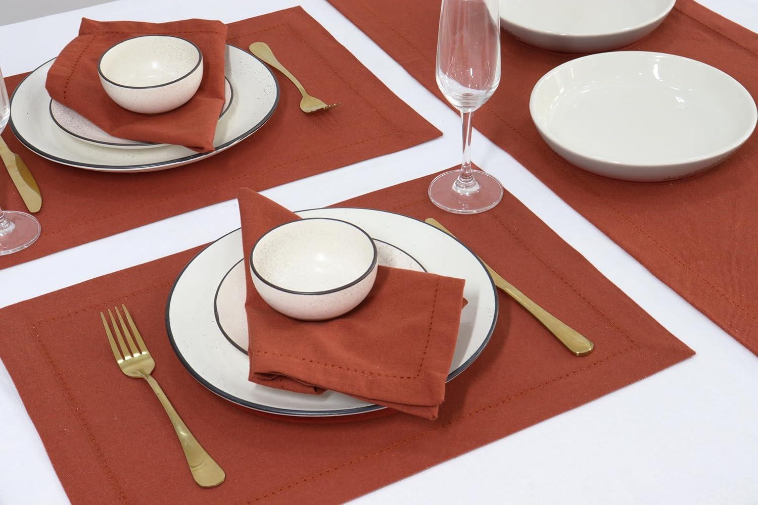 imagePurpleEssences Solid Hemstitch Placemat 4 PCS of Stain Resistant Spill Proof Place Mats Washable Placemats Set of 413x19 Inch  Fall Thanksgiving  WhiteRust