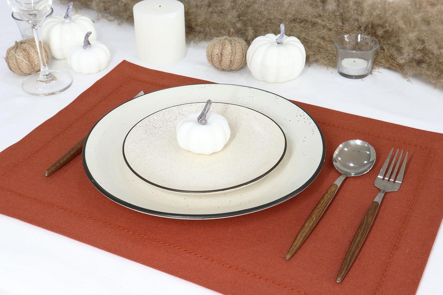 imagePurpleEssences Solid Hemstitch Placemat 4 PCS of Stain Resistant Spill Proof Place Mats Washable Placemats Set of 413x19 Inch  Fall Thanksgiving  WhiteRust