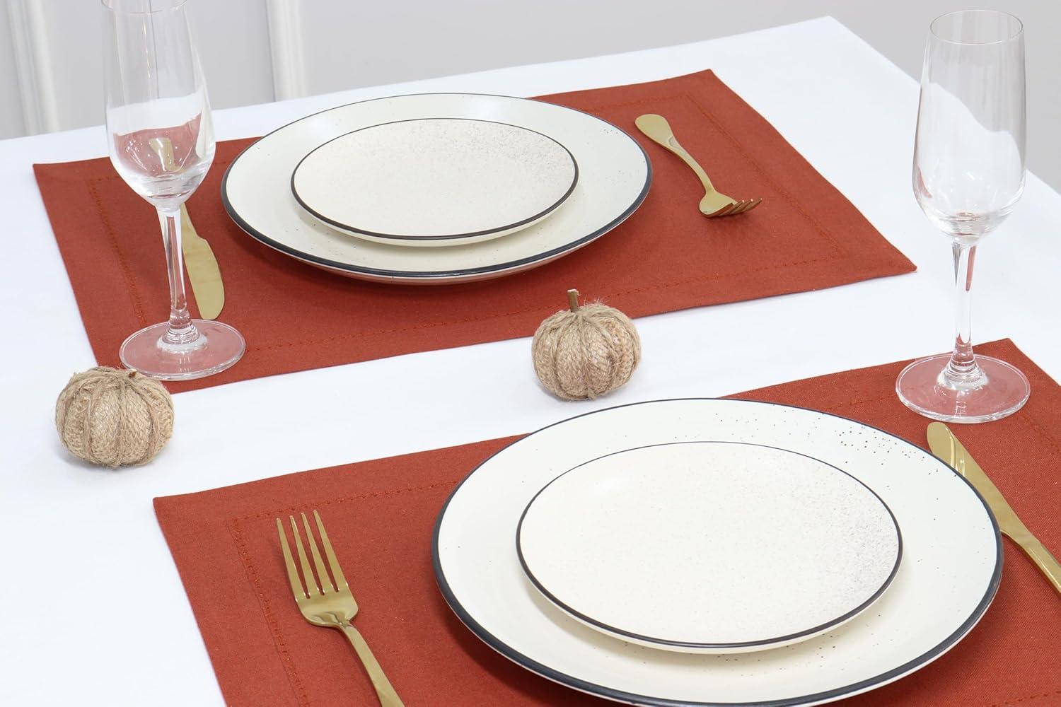 imagePurpleEssences Solid Hemstitch Placemat 4 PCS of Stain Resistant Spill Proof Place Mats Washable Placemats Set of 413x19 Inch  Fall Thanksgiving  WhiteRust