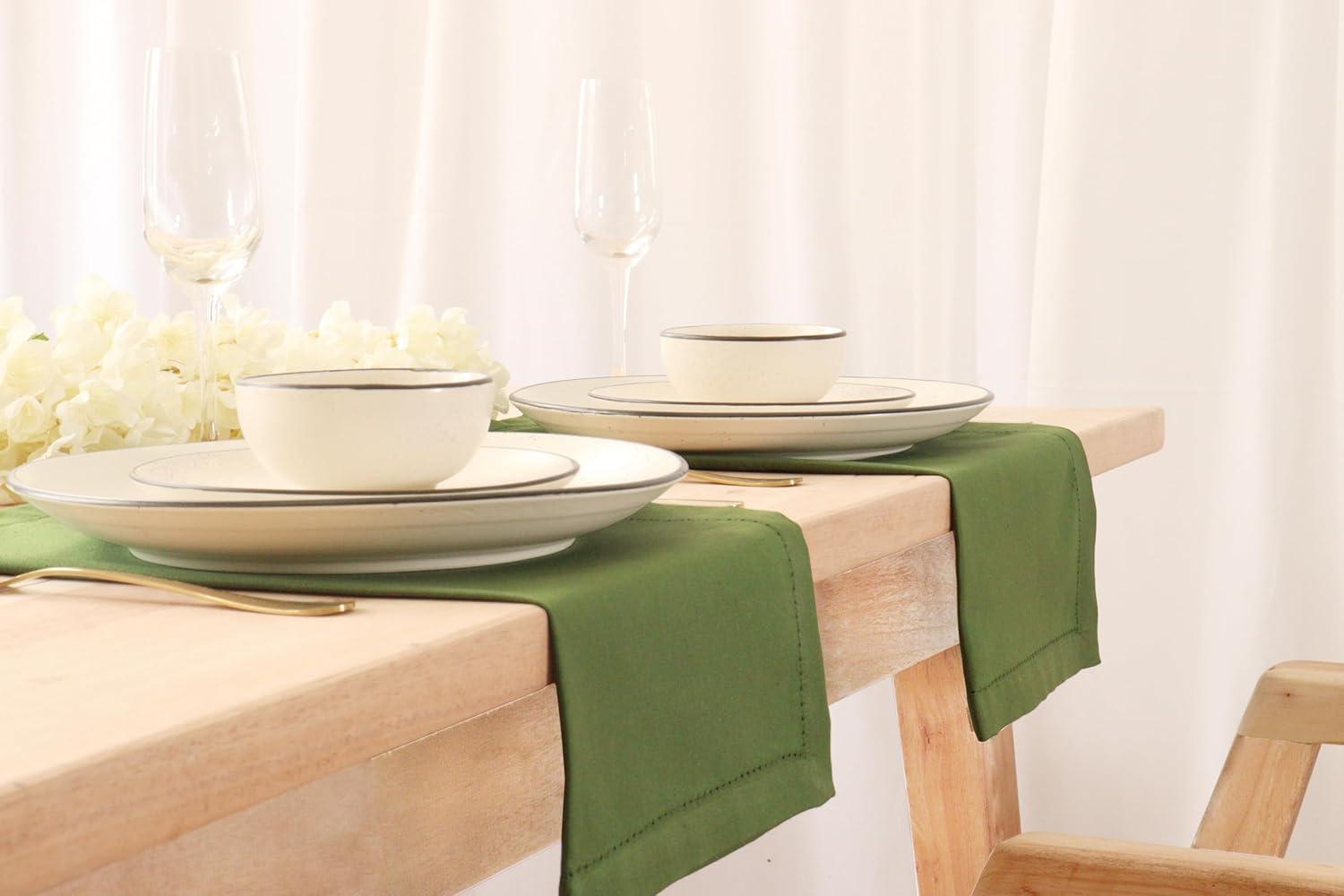 imagePurpleEssences St Patricks Day Table Runner Water Color Shamrocks 13 X 72 Inch and Set of 12 Hemstitch Cloth Dinner Napkins 18x18 Inches  100 Cotton  Sage Green