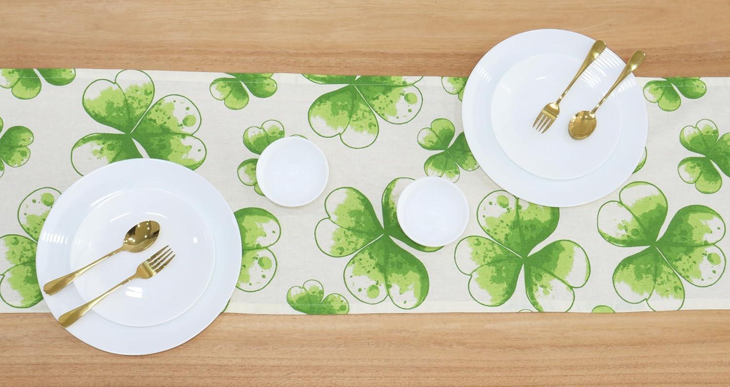 imagePurpleEssences St Patricks Day Table Runner Water Color Shamrocks 13 X 72 Inch and Set of 12 Hemstitch Cloth Dinner Napkins 18x18 Inches  100 Cotton  Sage Green