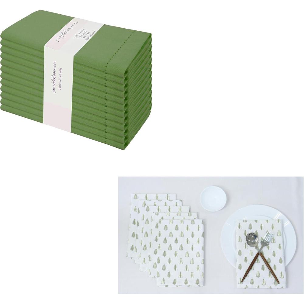 imagePurpleEssences Hemstitch Cloth Napkins Set of 1218 x 18 Inch Christmas Tree Napkins Set of 6 Sage Green