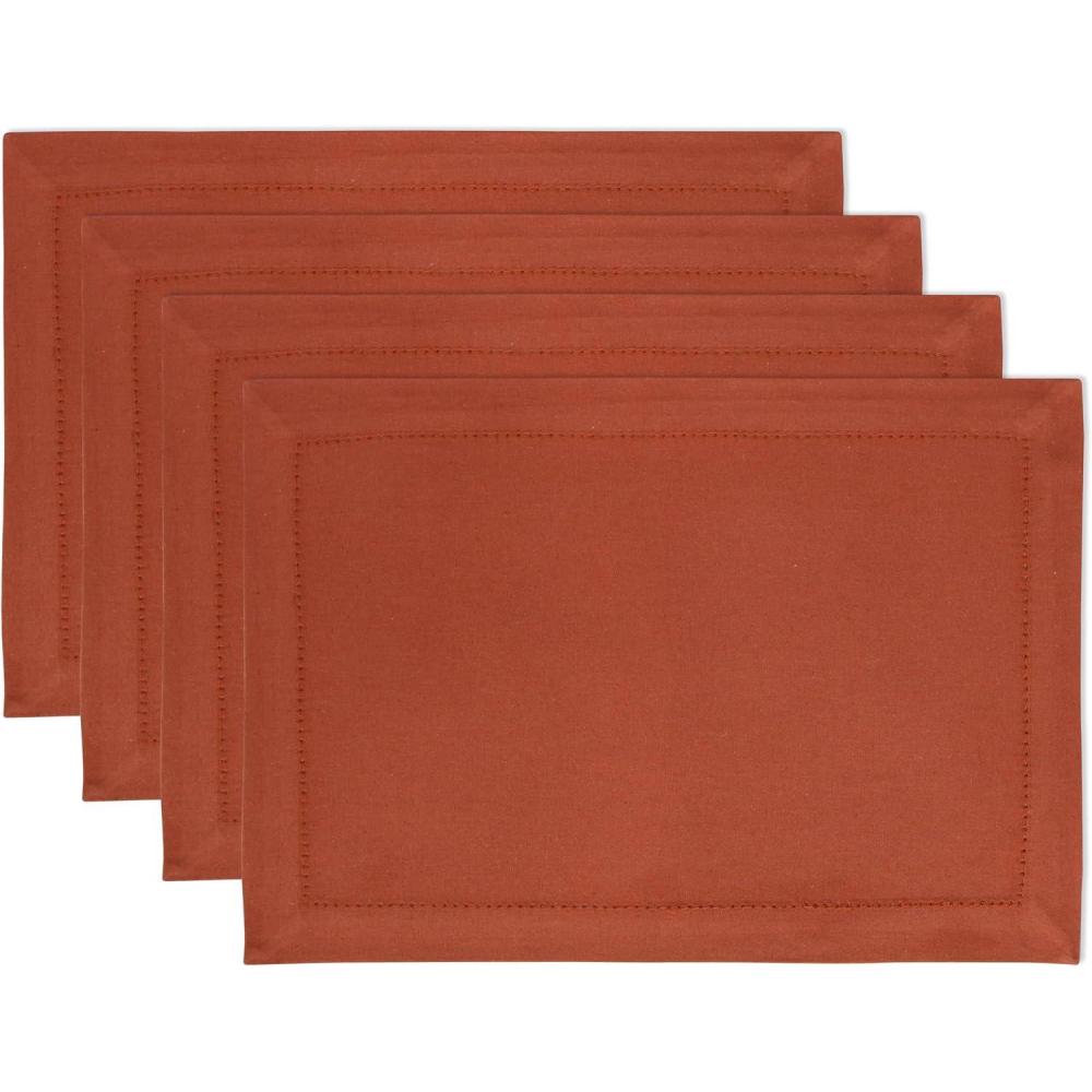 imagePurpleEssences Solid Hemstitch Placemat 4 PCS of Stain Resistant Spill Proof Place Mats Washable Placemats Set of 413x19 Inch  Fall Thanksgiving  WhiteRust