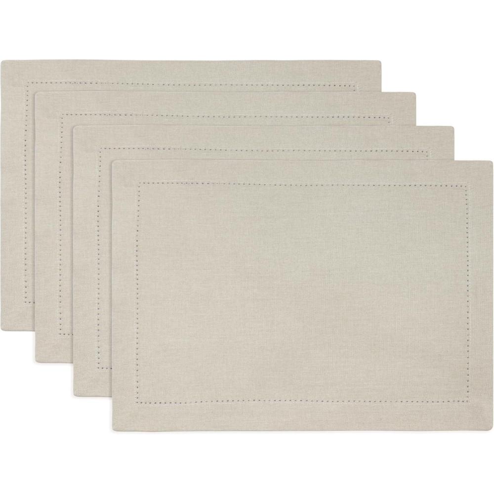 imagePurpleEssences Solid Hemstitch Placemat 4 PCS of Stain Resistant Spill Proof Place Mats Washable Placemats Set of 413x19 Inch  Fall Thanksgiving  WhiteRoyal Linen