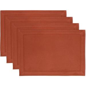 PurpleEssences Solid Hemstitch Placemat, 4 PCS of Stain Resistant Spill Proof Place Mats, Washable Placemats, Set of 4-13×19 Inch – Fall Thanksgiving – White(Rust)