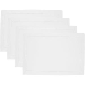 PurpleEssences Solid Hemstitch Placemat, 4 PCS of Stain Resistant Spill Proof Place Mats, Washable Placemats, Set of 4-13×19 Inch – Fall Thanksgiving – White(White)