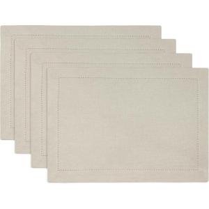 PurpleEssences Solid Hemstitch Placemat, 4 PCS of Stain Resistant Spill Proof Place Mats, Washable Placemats, Set of 4-13×19 Inch – Fall Thanksgiving – White(Royal Linen)