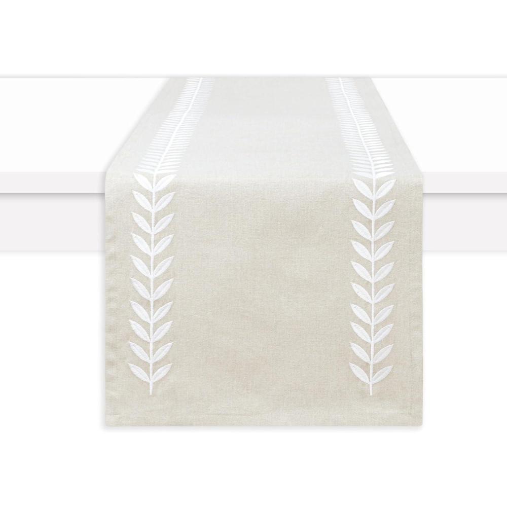 imagePurpleEssences 13x72 Inch Embroidered Willow Leaf Table Runner Rustic Farmhouse Cotton Dcor for Dining Table Kitchen or Dresser for Everyday Christmas Holiday Winter Royal Linen and White
