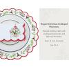 PurpleEssences Embroidered Christmas Round Placemats Set of 4, 15 Inch Dia Winter Round Table Mats for Holiday Dining Decoration – Red Green Edges Red(Red Green Edges Red)