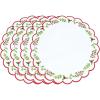 PurpleEssences Embroidered Christmas Round Placemats Set of 4, 15 Inch Dia Winter Round Table Mats for Holiday Dining Decoration – Red Green Edges Red(Red Green Edges Red)