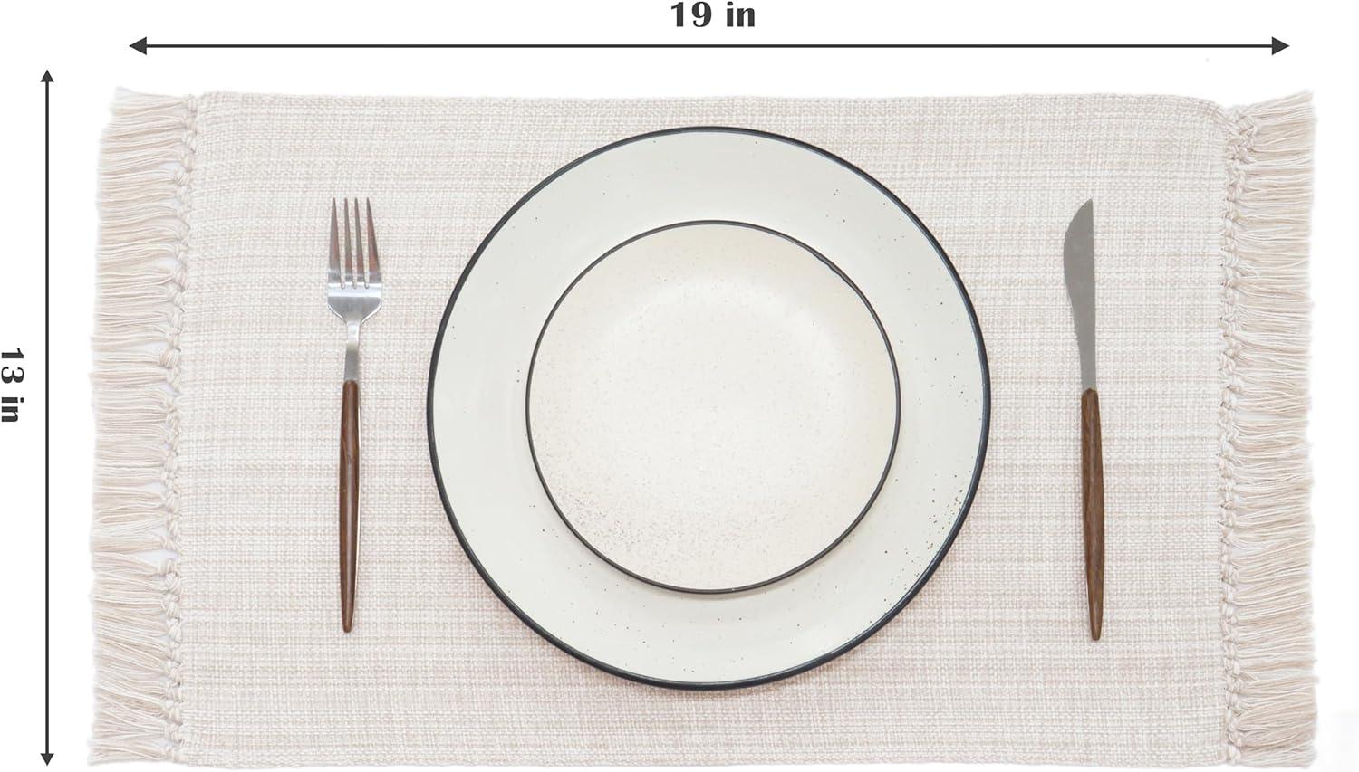 imagePurpleEssences Chambray Placemats with Fringes 100 Cotton Set of 4 13x19 Inch Thick Durable Table Mats for Dining Kitchen or Casual Farmhouse Tabletop Dcor Forest Green and HWhiteRoyal Linen and Hwhite