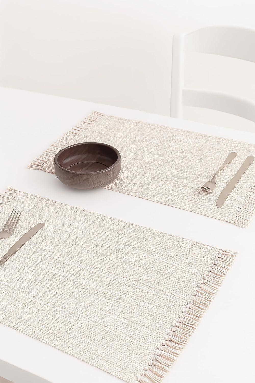 imagePurpleEssences Chambray Placemats with Fringes 100 Cotton Set of 4 13x19 Inch Thick Durable Table Mats for Dining Kitchen or Casual Farmhouse Tabletop Dcor Forest Green and HWhiteRoyal Linen and Hwhite