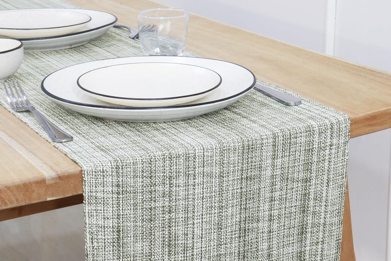 imagePurpleEssences Chambray Table Runner 100 Cotton 13x72 Inch with Fringes Farmhouse Fall Thanksgiving Dcor Reusable Machine Washable for Dining Table Forest Green and HWhiteOlive Green and Hwhite