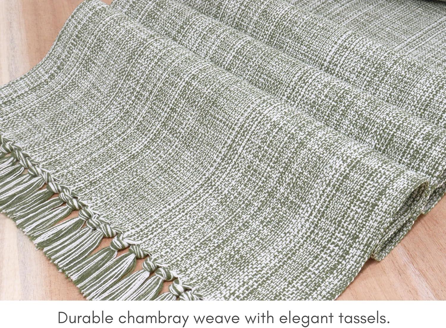 imagePurpleEssences Chambray Table Runner 100 Cotton 13x72 Inch with Fringes Farmhouse Fall Thanksgiving Dcor Reusable Machine Washable for Dining Table Forest Green and HWhiteOlive Green and Hwhite