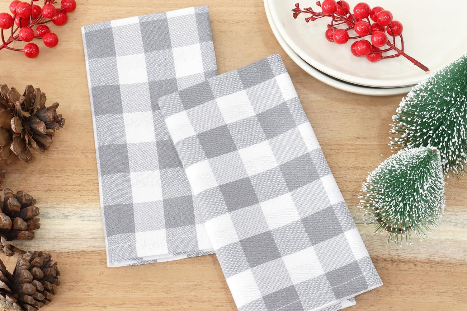 imagePurpleEssences Christmas Tartan Plaid Napkins 12 Pack 100 Cotton Cloth Napkins Scottish Tartan Xmas Holiday Winter Festive Celebration Soft Durable Washable 18x18 Inch GreenGrey White