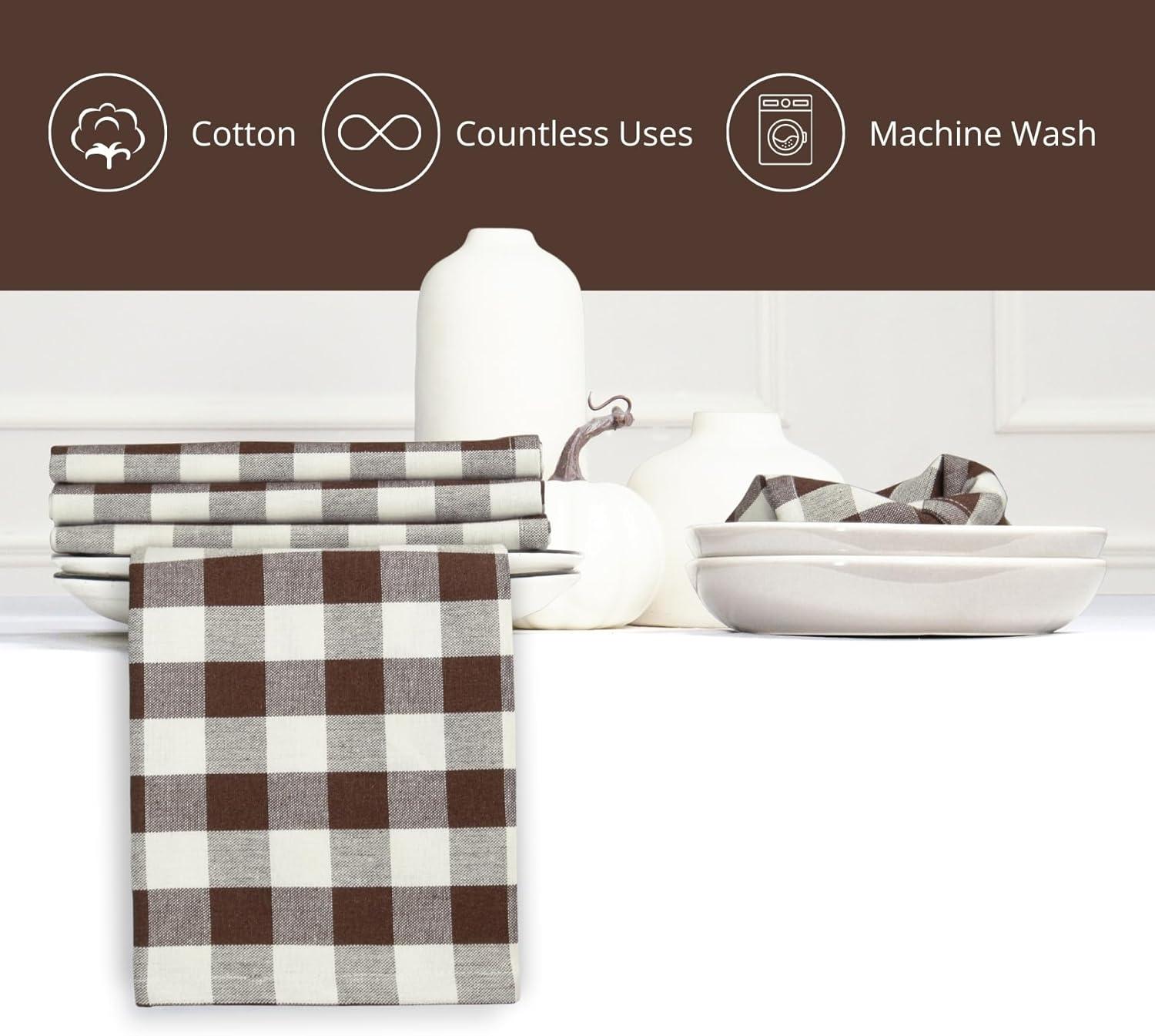 imagePurpleEssences Christmas Tartan Plaid Napkins 12 Pack 100 Cotton Cloth Napkins Scottish Tartan Xmas Holiday Winter Festive Celebration Soft Durable Washable 18x18 Inch GreenBrown White