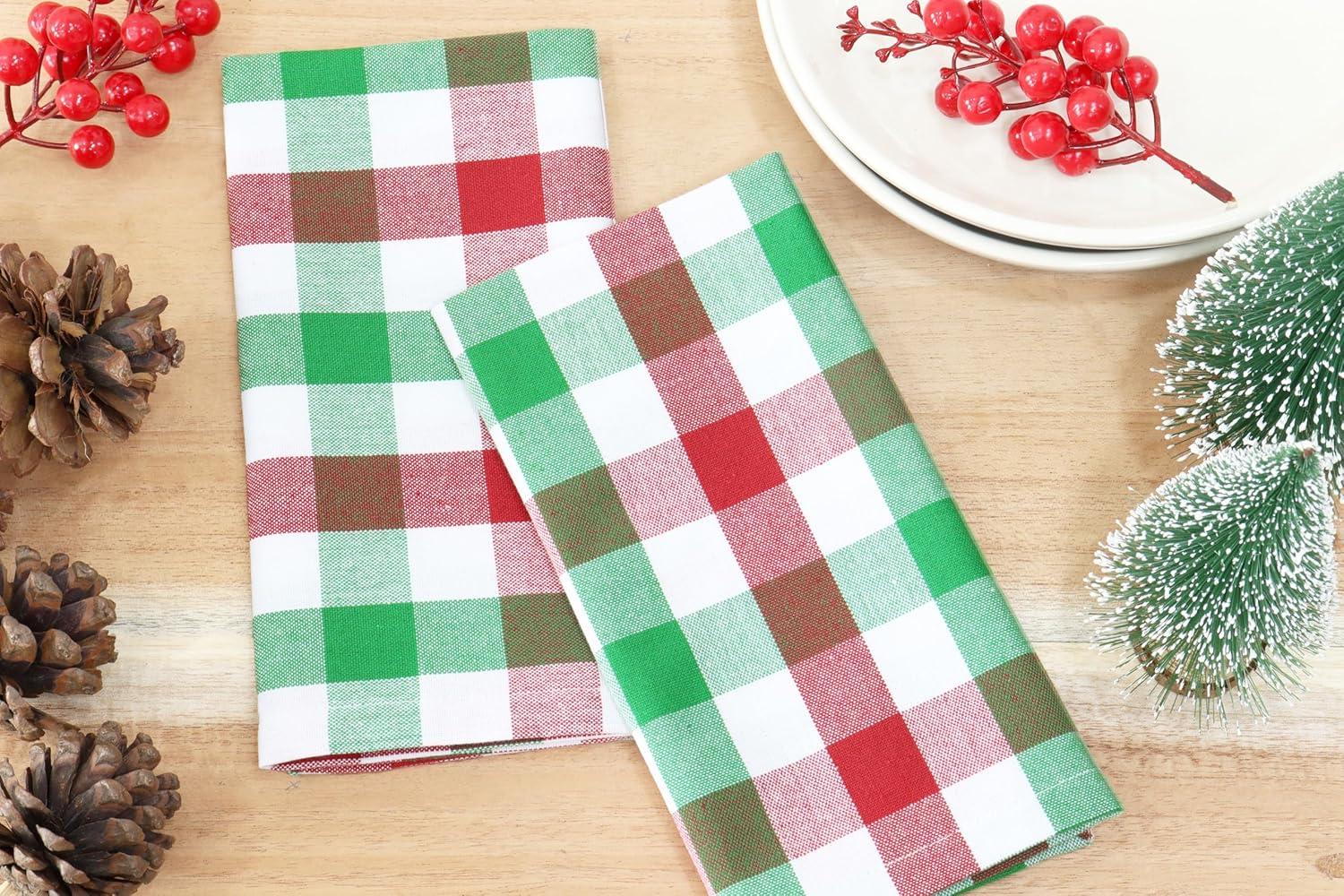 imagePurpleEssences Christmas Tartan Plaid Napkins 12 Pack 100 Cotton Cloth Napkins Scottish Tartan Xmas Holiday Winter Festive Celebration Soft Durable Washable 18x18 Inch GreenRed Green White