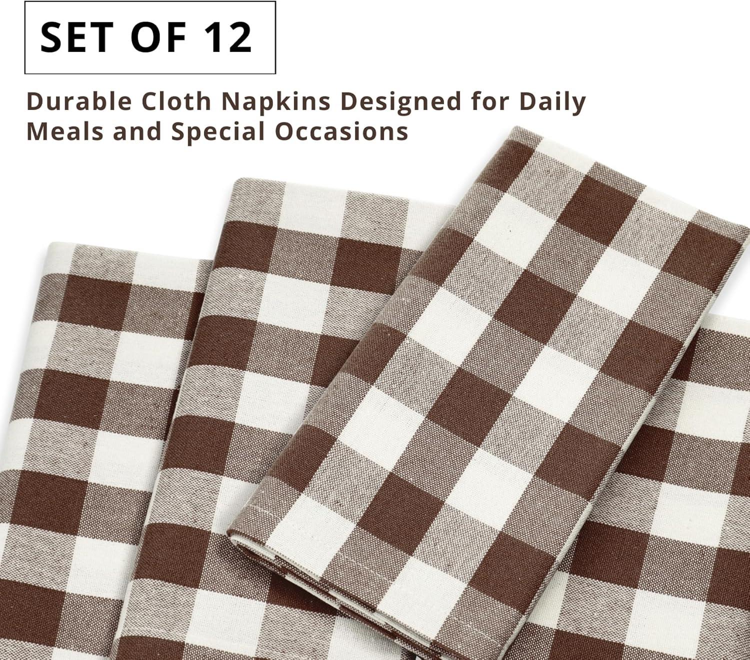 imagePurpleEssences Christmas Tartan Plaid Napkins 12 Pack 100 Cotton Cloth Napkins Scottish Tartan Xmas Holiday Winter Festive Celebration Soft Durable Washable 18x18 Inch GreenBrown White