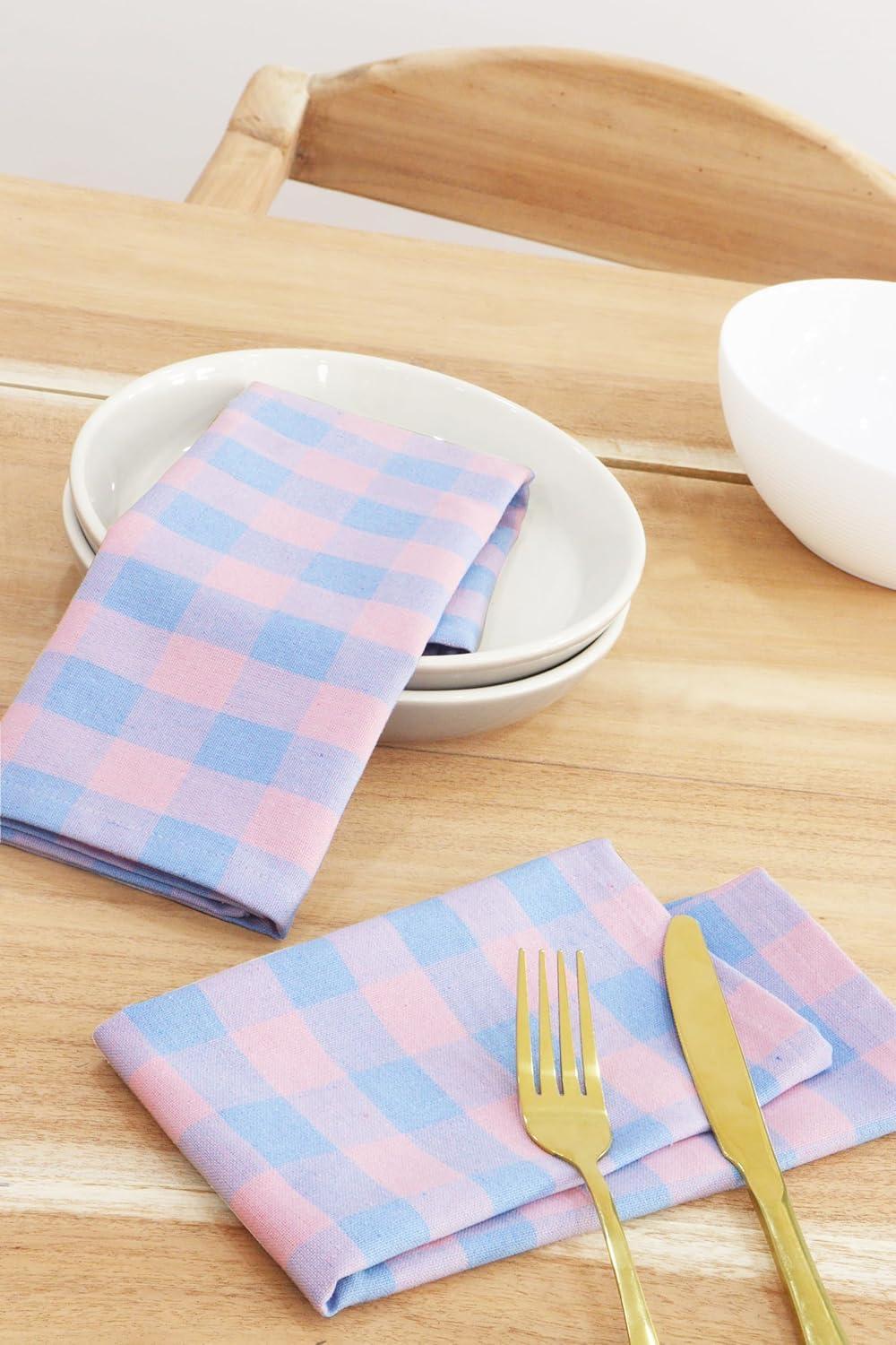 imagePurpleEssences Christmas Tartan Plaid Napkins 12 Pack 100 Cotton Cloth Napkins Scottish Tartan Xmas Holiday Winter Festive Celebration Soft Durable Washable 18x18 Inch GreenLight Blue Blush Pink