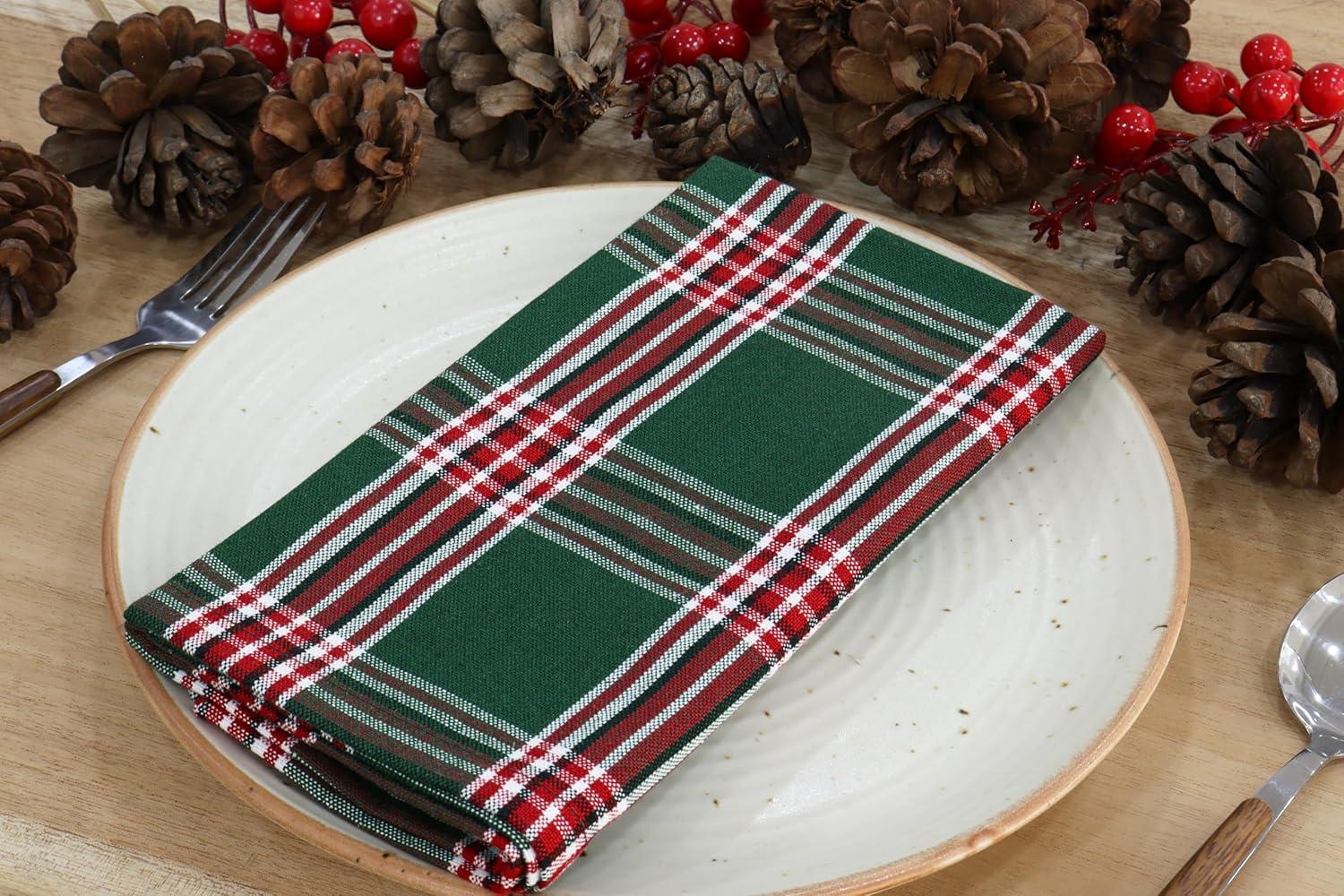 imagePurpleEssences Christmas Tartan Plaid Napkins 12 Pack 100 Cotton Cloth Napkins Scottish Tartan Xmas Holiday Winter Festive Celebration Soft Durable Washable 18x18 Inch GreenTartan Plaid Green