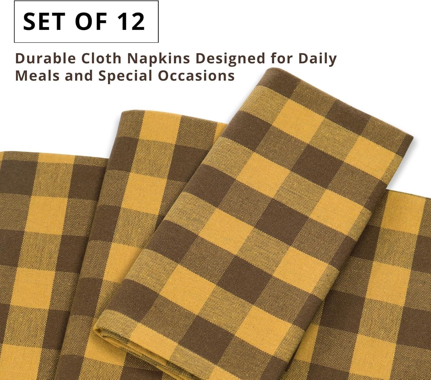 imagePurpleEssences Christmas Tartan Plaid Napkins 12 Pack 100 Cotton Cloth Napkins Scottish Tartan Xmas Holiday Winter Festive Celebration Soft Durable Washable 18x18 Inch GreenGolden Yellow Nut Brown