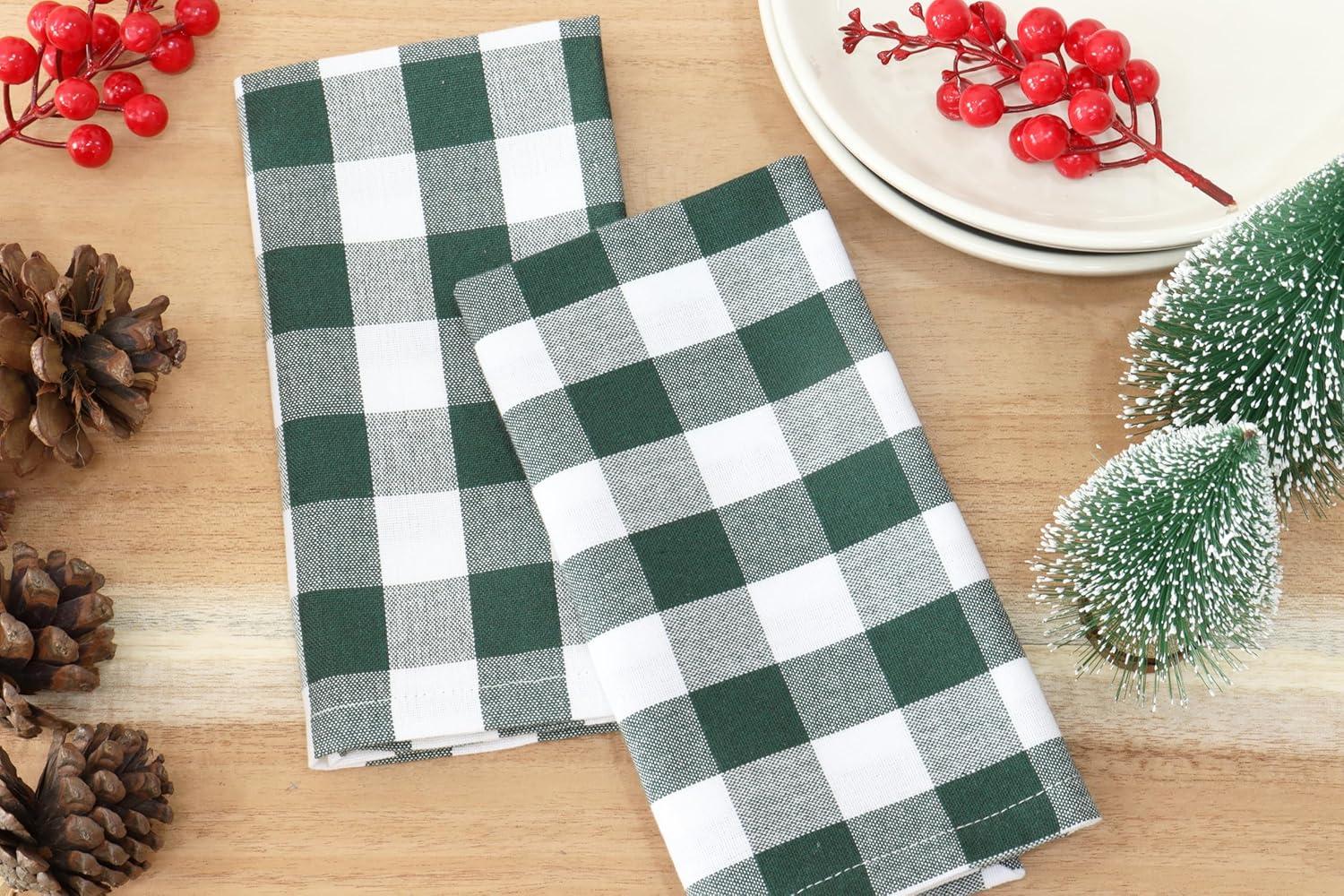imagePurpleEssences Christmas Tartan Plaid Napkins 12 Pack 100 Cotton Cloth Napkins Scottish Tartan Xmas Holiday Winter Festive Celebration Soft Durable Washable 18x18 Inch GreenForest Green White