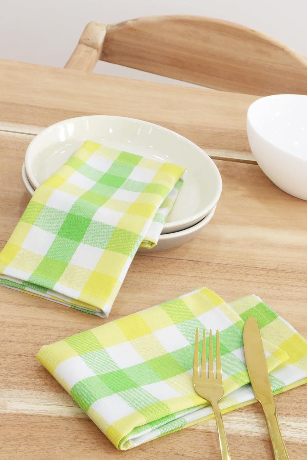 imagePurpleEssences Christmas Tartan Plaid Napkins 12 Pack 100 Cotton Cloth Napkins Scottish Tartan Xmas Holiday Winter Festive Celebration Soft Durable Washable 18x18 Inch GreenYellow Green White