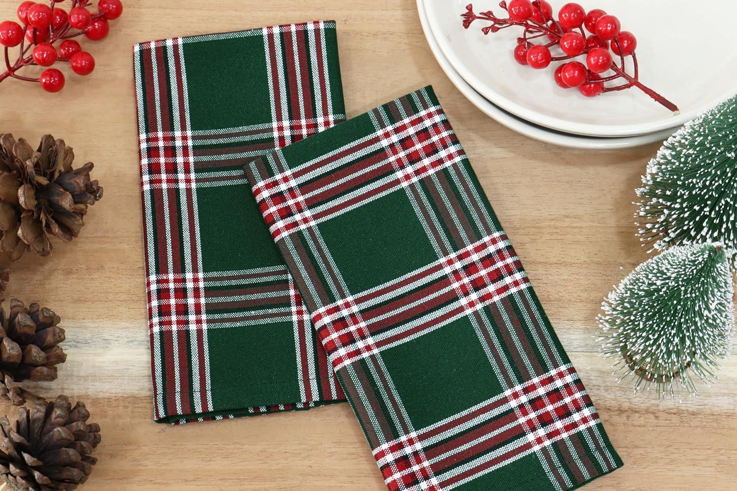 imagePurpleEssences Christmas Tartan Plaid Napkins 12 Pack 100 Cotton Cloth Napkins Scottish Tartan Xmas Holiday Winter Festive Celebration Soft Durable Washable 18x18 Inch GreenTartan Plaid Green