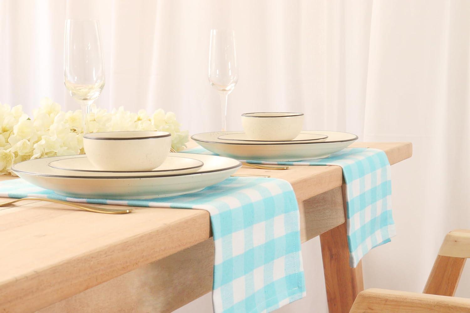 imagePurpleEssences Christmas Tartan Plaid Napkins 12 Pack 100 Cotton Cloth Napkins Scottish Tartan Xmas Holiday Winter Festive Celebration Soft Durable Washable 18x18 Inch GreenAqua Blue White