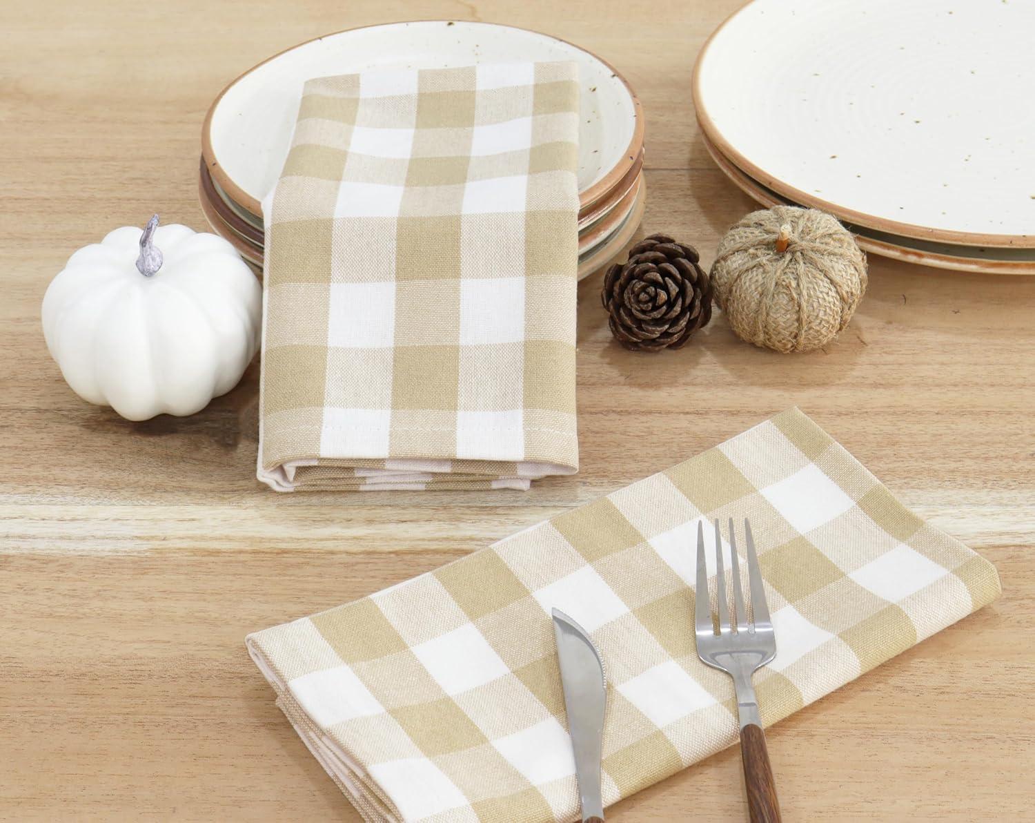 imagePurpleEssences Christmas Tartan Plaid Napkins 12 Pack 100 Cotton Cloth Napkins Scottish Tartan Xmas Holiday Winter Festive Celebration Soft Durable Washable 18x18 Inch GreenBeige White