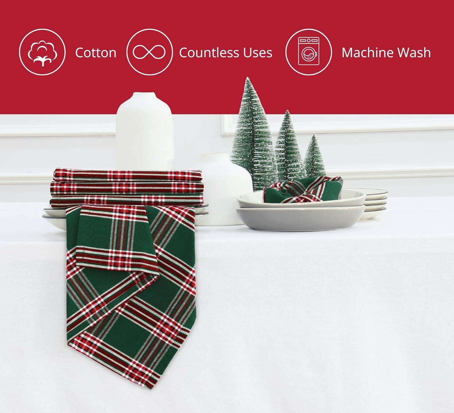 imagePurpleEssences Christmas Tartan Plaid Napkins 12 Pack 100 Cotton Cloth Napkins Scottish Tartan Xmas Holiday Winter Festive Celebration Soft Durable Washable 18x18 Inch GreenTartan Plaid Green