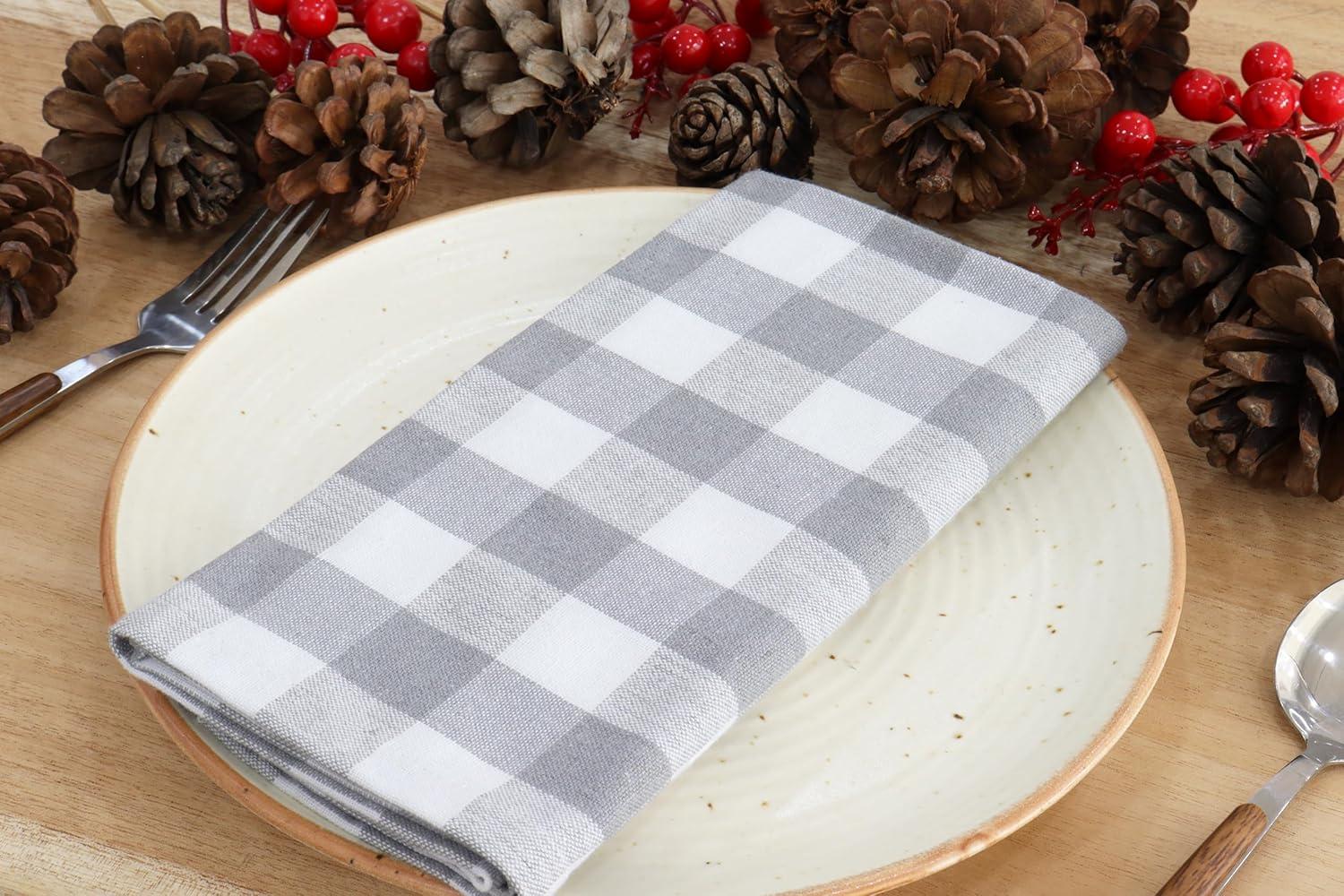 imagePurpleEssences Christmas Tartan Plaid Napkins 12 Pack 100 Cotton Cloth Napkins Scottish Tartan Xmas Holiday Winter Festive Celebration Soft Durable Washable 18x18 Inch GreenGrey White