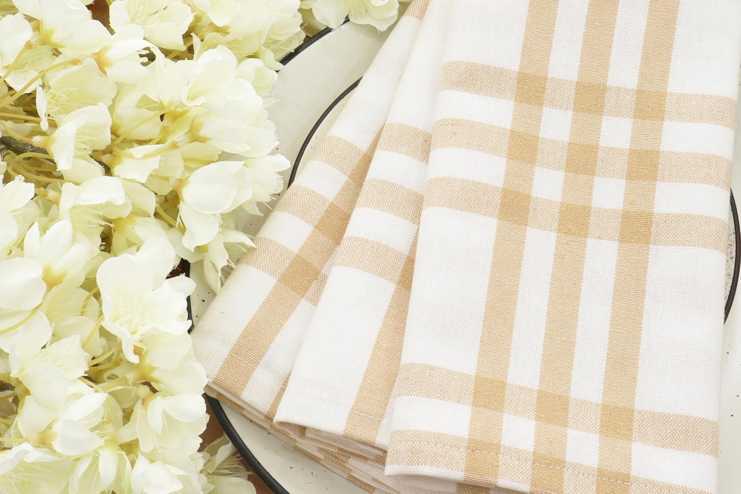 imagePurpleEssences Christmas Tartan Plaid Napkins 12 Pack 100 Cotton Cloth Napkins Scottish Tartan Xmas Holiday Winter Festive Celebration Soft Durable Washable 18x18 Inch GreenHomestead Plaid BeigeWhite