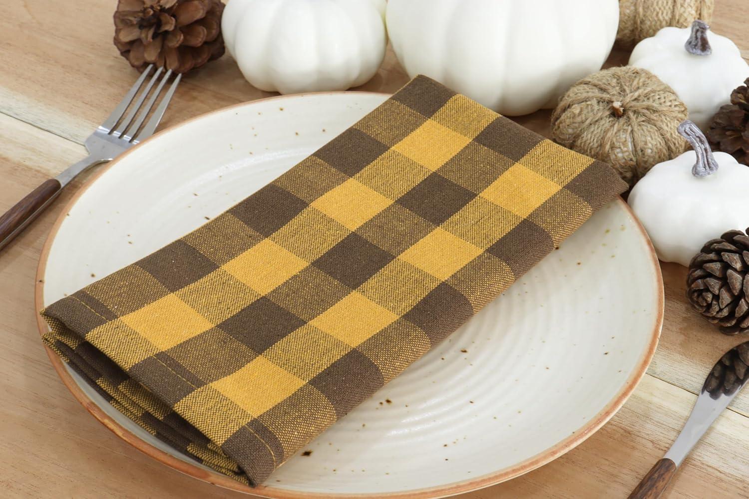 imagePurpleEssences Christmas Tartan Plaid Napkins 12 Pack 100 Cotton Cloth Napkins Scottish Tartan Xmas Holiday Winter Festive Celebration Soft Durable Washable 18x18 Inch GreenGolden Yellow Nut Brown
