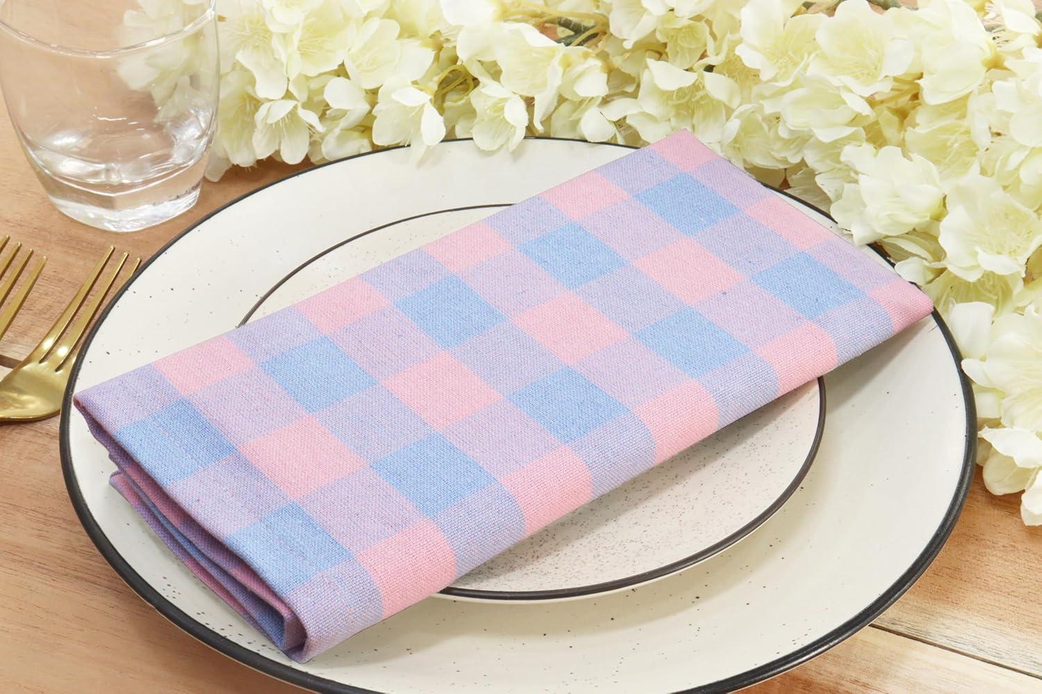 imagePurpleEssences Christmas Tartan Plaid Napkins 12 Pack 100 Cotton Cloth Napkins Scottish Tartan Xmas Holiday Winter Festive Celebration Soft Durable Washable 18x18 Inch GreenLight Blue Blush Pink