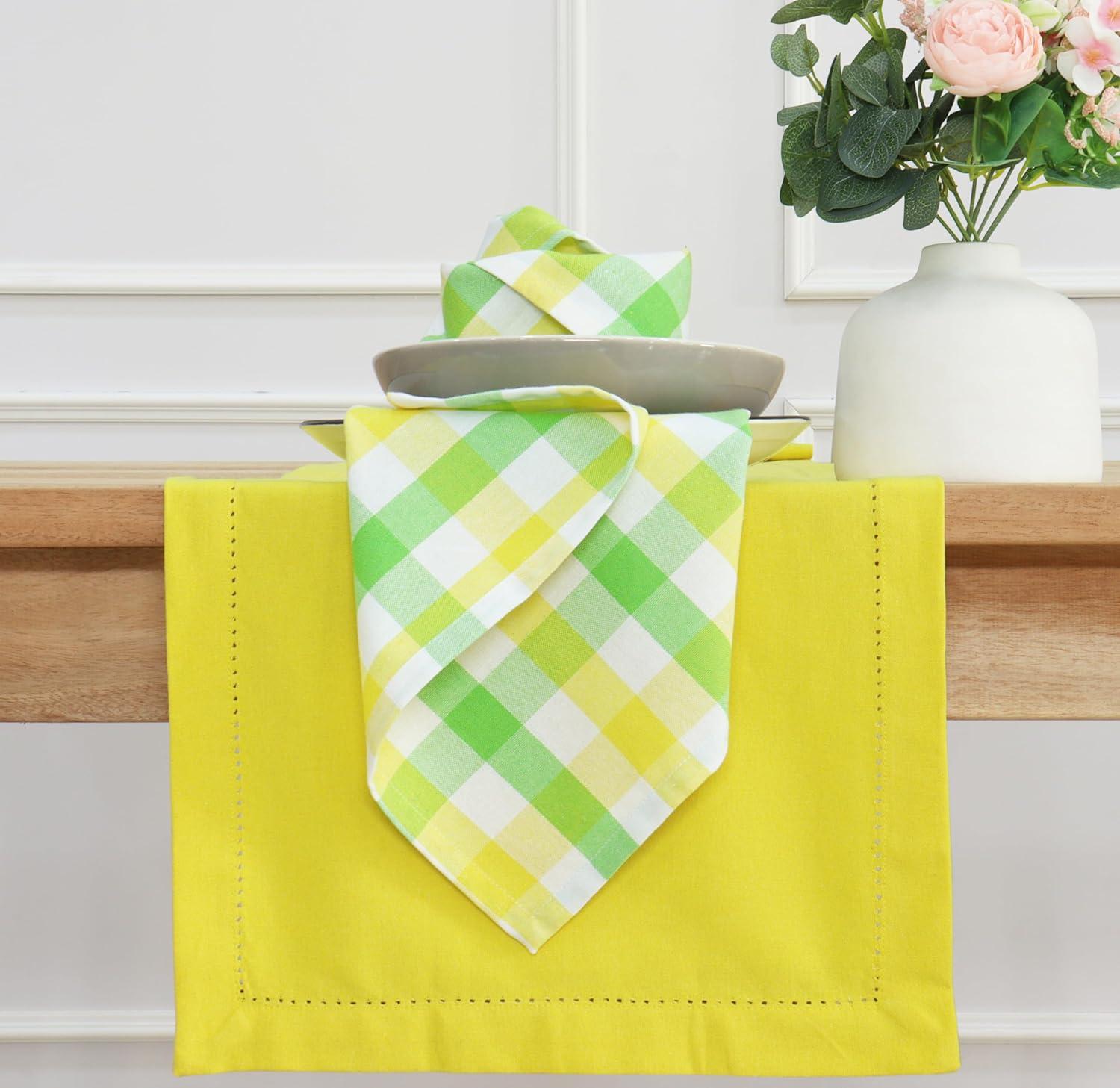 imagePurpleEssences Christmas Tartan Plaid Napkins 12 Pack 100 Cotton Cloth Napkins Scottish Tartan Xmas Holiday Winter Festive Celebration Soft Durable Washable 18x18 Inch GreenYellow Green White