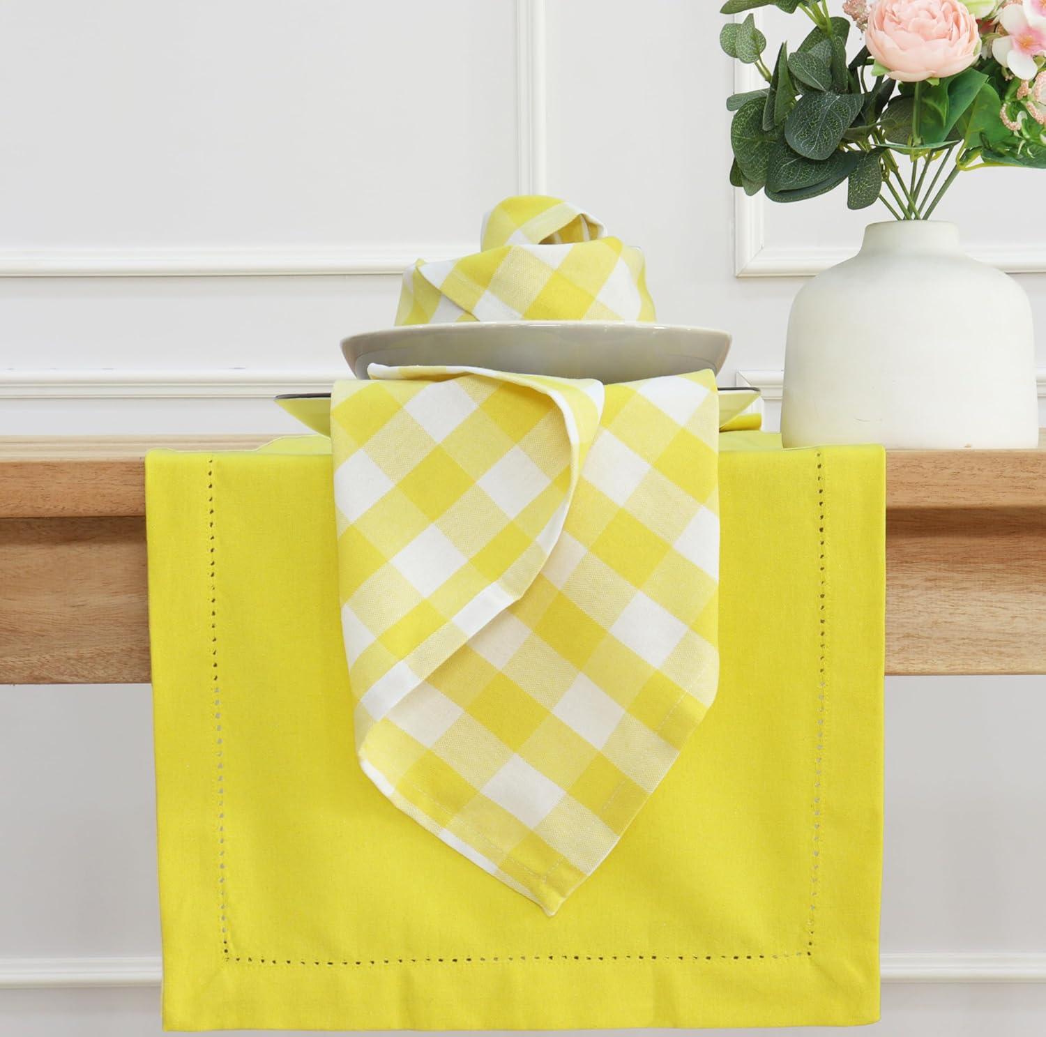 imagePurpleEssences Christmas Tartan Plaid Napkins 12 Pack 100 Cotton Cloth Napkins Scottish Tartan Xmas Holiday Winter Festive Celebration Soft Durable Washable 18x18 Inch GreenYellow White